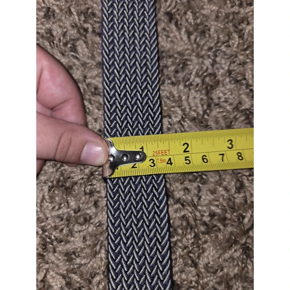 Tommy Bahama Men's Belt Size L Navy Braided Woven Stretch & Brown Leather